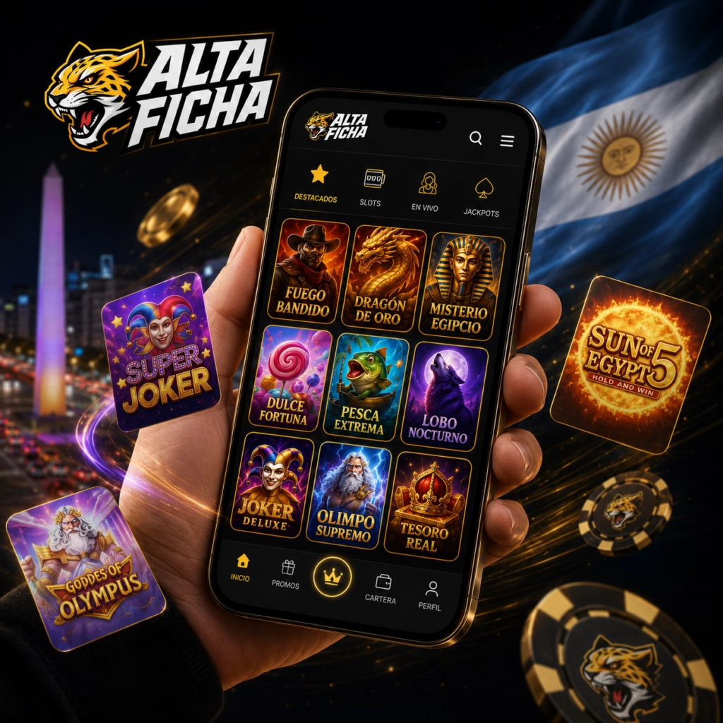 Acceso móvil a Altaficha Casino Argentina desde un teléfono con tragamonedas y casino online